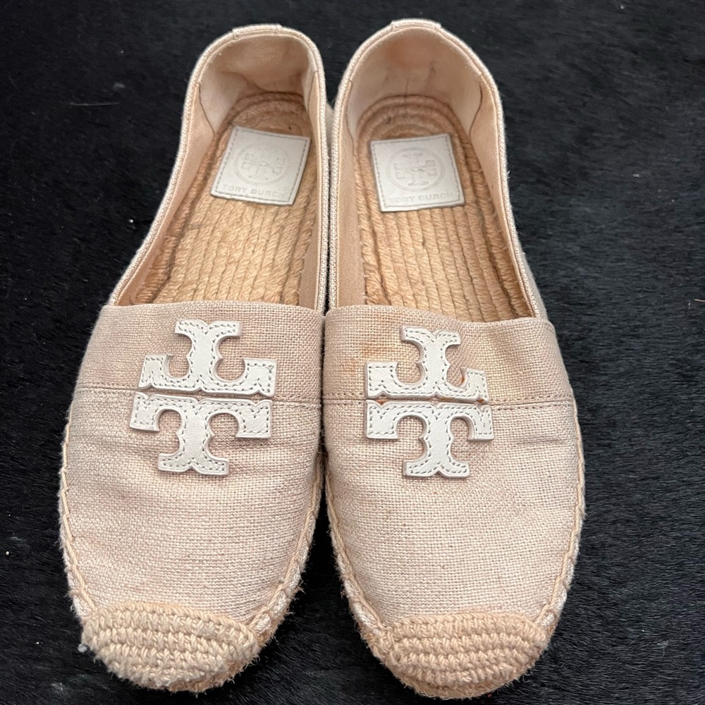 Tory Burch Espadrille Flats Nude/Natural Linen Size 7